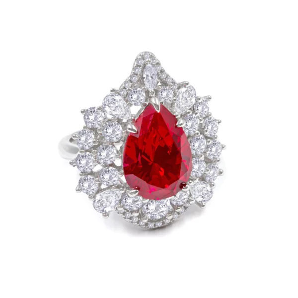 Red Colored Pear Stone with Multifaceted Stones